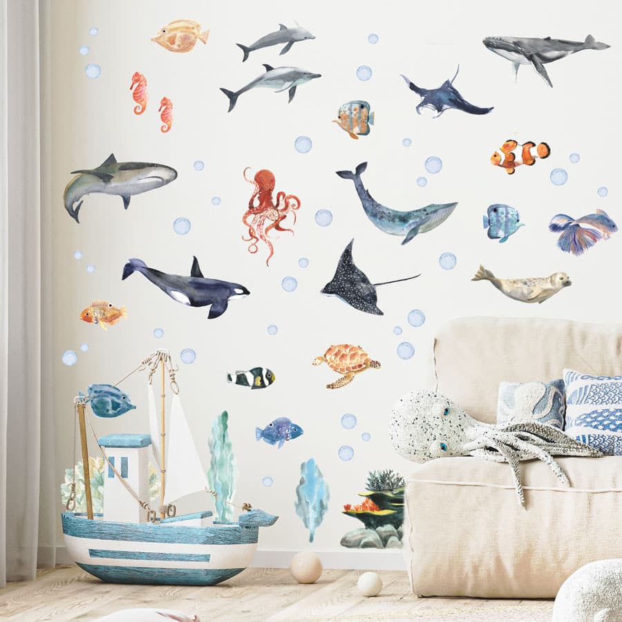 Under the Sea Wall Stickers (Muted) in a child's bedroom