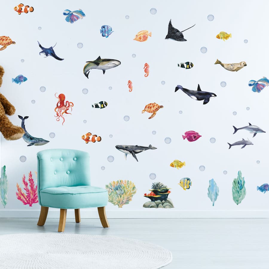 Under the Sea Wall Stickers (Bright) in a child's playroom