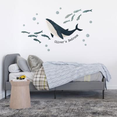 Personalised Ocean Friends Wall Sticker (Large size) above a child's bed