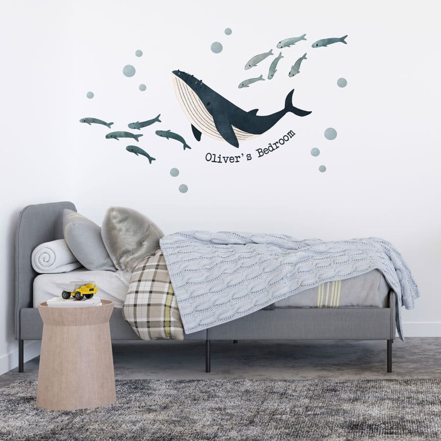 Personalised Ocean Friends Wall Sticker (Large size) above a child's bed