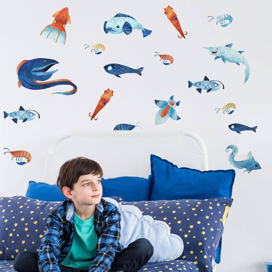 Deep Sea Creatures Wall Stickers in a boys bedroom