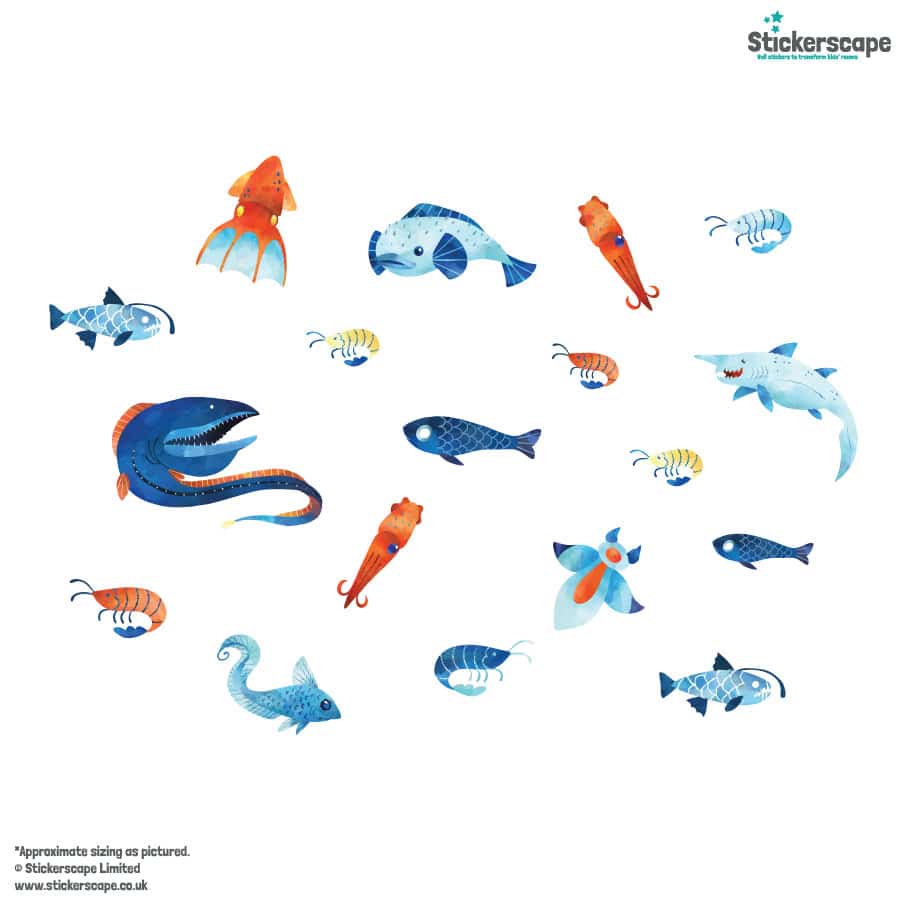 Deep Sea Creatures Wall Stickers on a white background