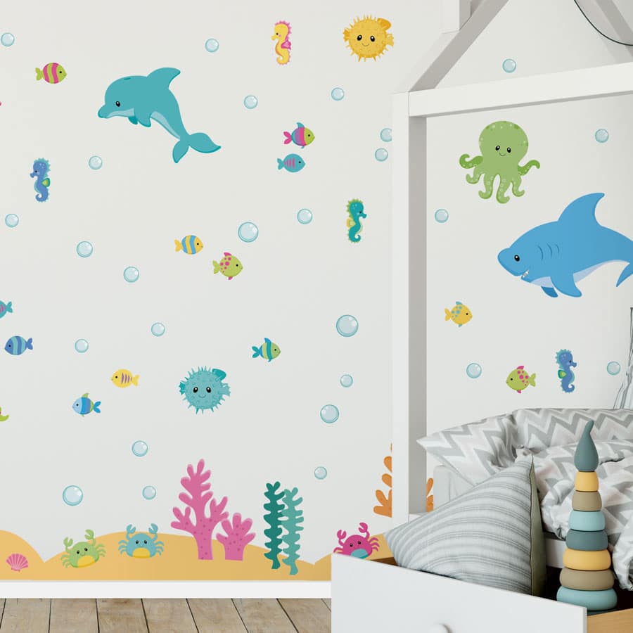 Colourful Underwater Wall Stickers in a child's bedroom