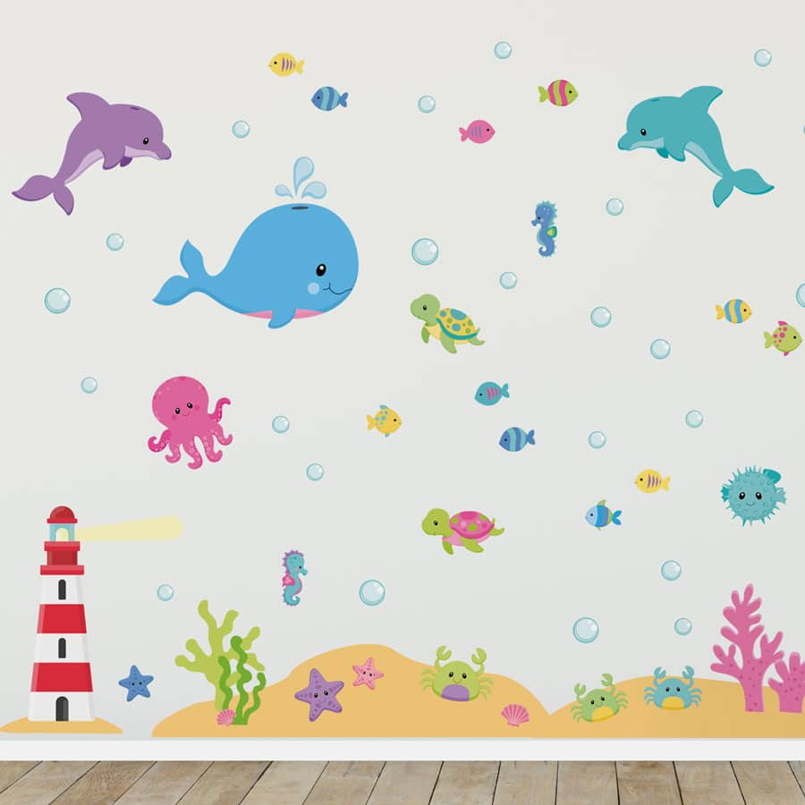 Colourful Underwater Wall Stickers in a baby's nursery
