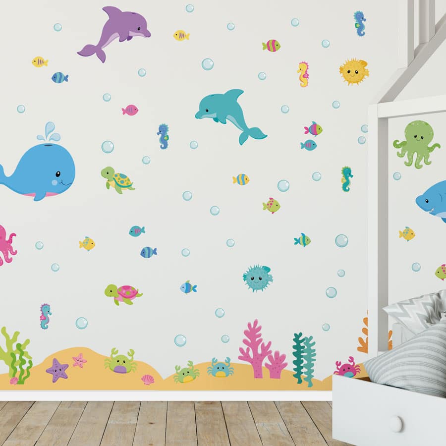 Colourful Underwater Wall Stickers in a child's bedroom