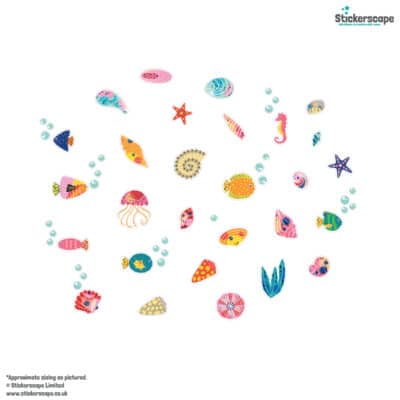Seashells and Fish Window Stickers on a white background