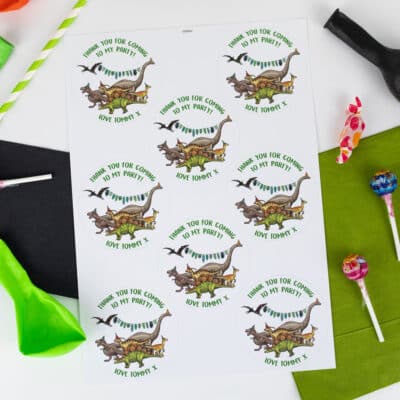 Dinosaur Party Bag Labels sheet