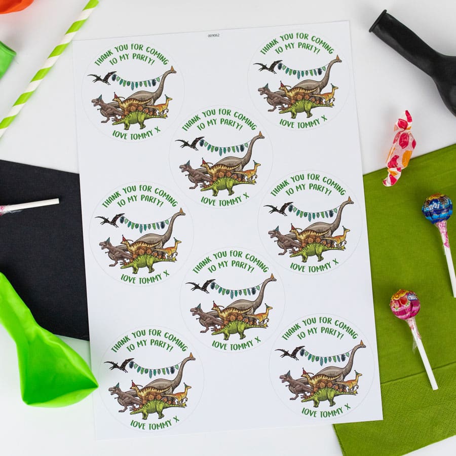 Dinosaur Party Bag Labels sheet