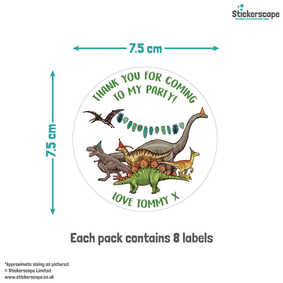 Dinosaur Party Bag Labels size guide