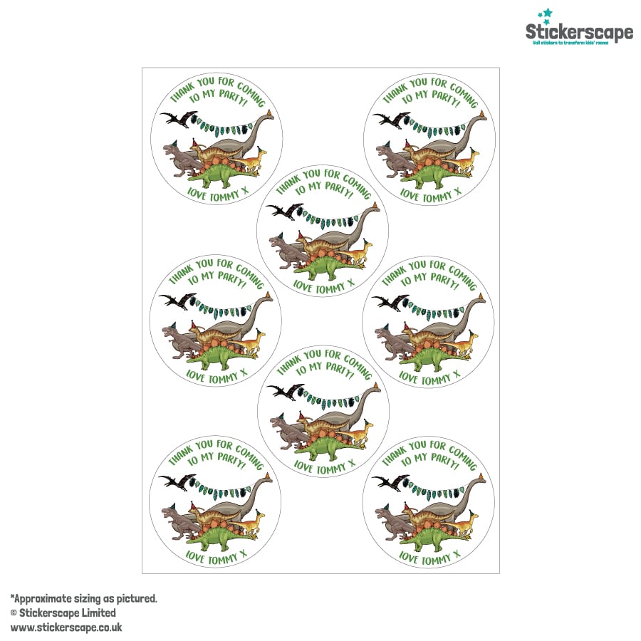 Dinosaur Party Bag Labels sheet layout