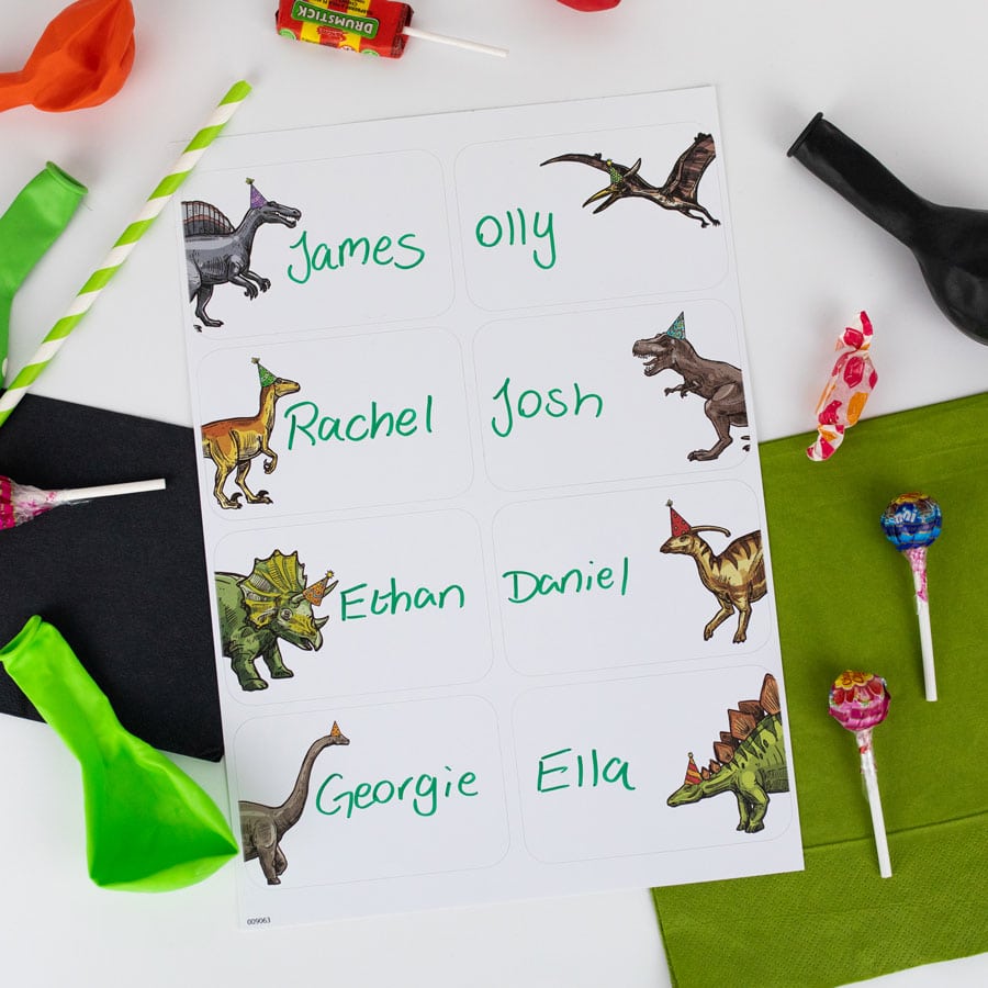 Dinosaur Party Name Labels sheet