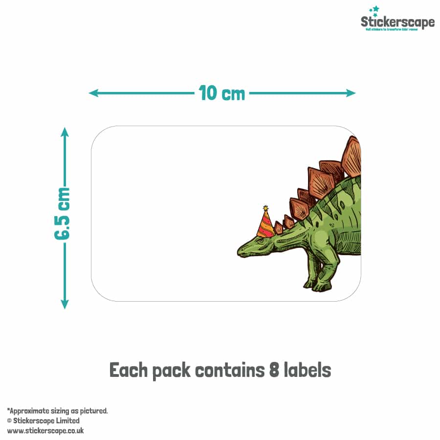 Dinosaur Party Name Labels size guide