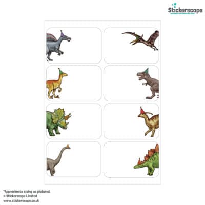 Dinosaur Party Name Labels sheet layout