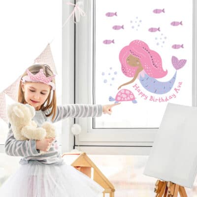 Mermaid Party Window Sticker on a window