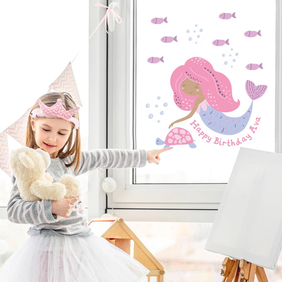 Mermaid Party Window Sticker on a window