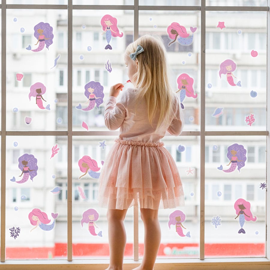 Mermaid Party Window Stickers large size on a window