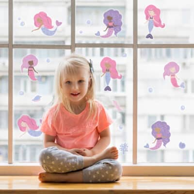 Mermaid Party Window Stickers regular size on a window