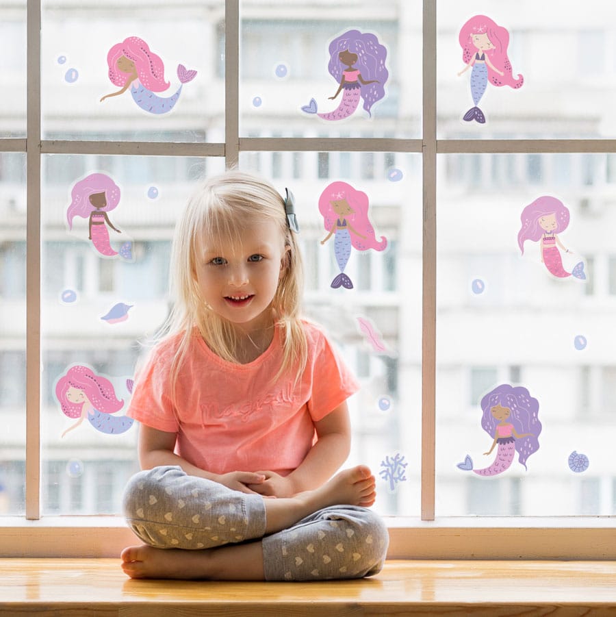 Mermaid Party Window Stickers regular size on a window