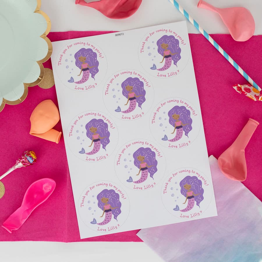 Mermaid Party Bag Labels sheet