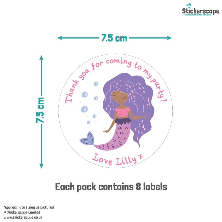 Mermaid Party Bag Labels size guide