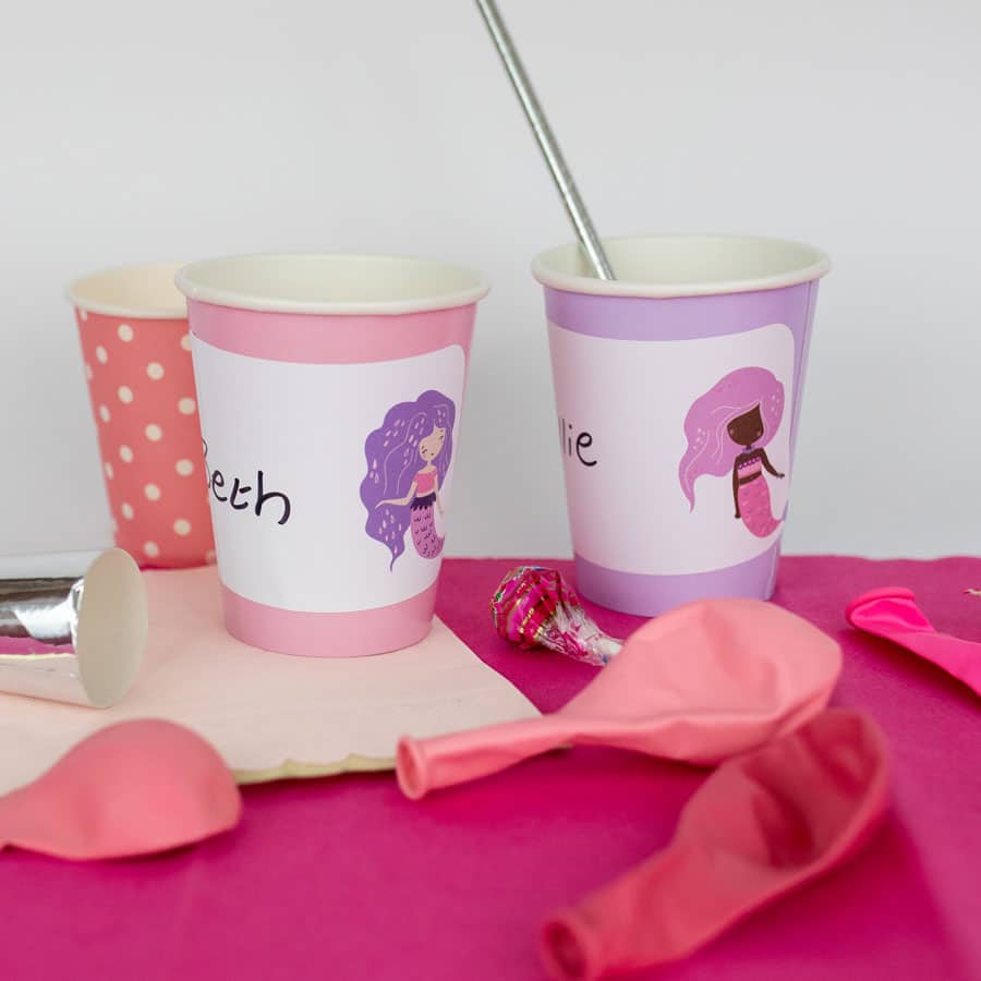 Mermaid Party Bag Labels on cups
