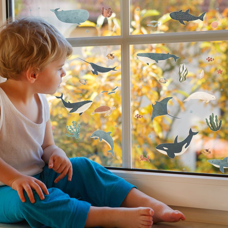 Underwater Party Window Stickers regular size on a window