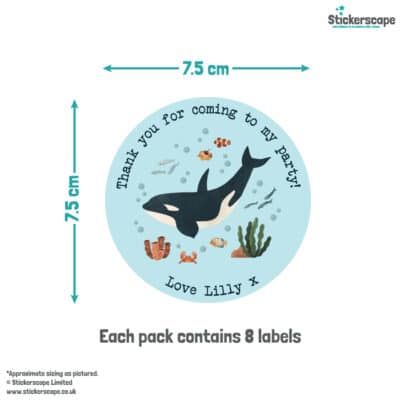 Underwater Party Labels size guide