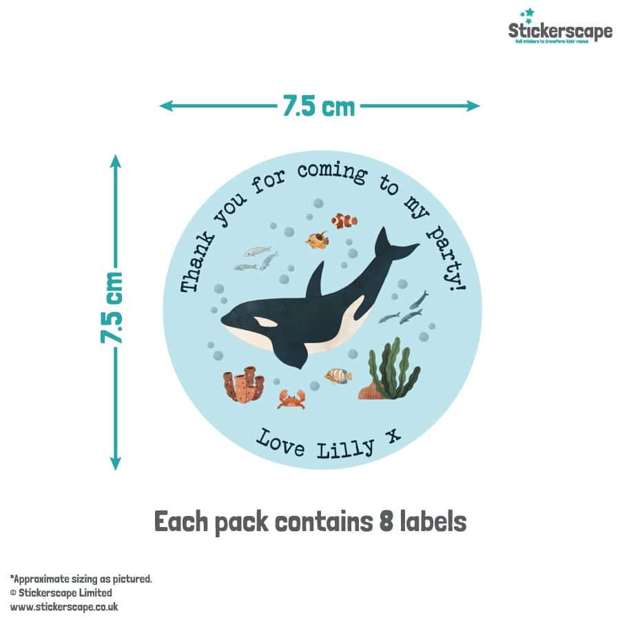 Underwater Party Labels size guide