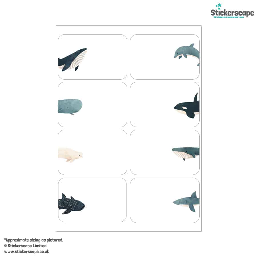 Underwater Party Labels sheet layout