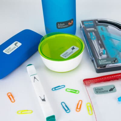 Underwater Name Labels on stationary and water bottle