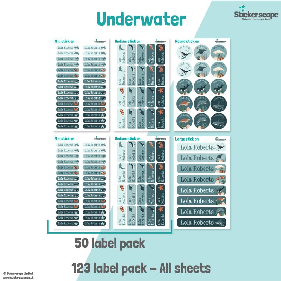 Underwater Name Label Pack stickers included