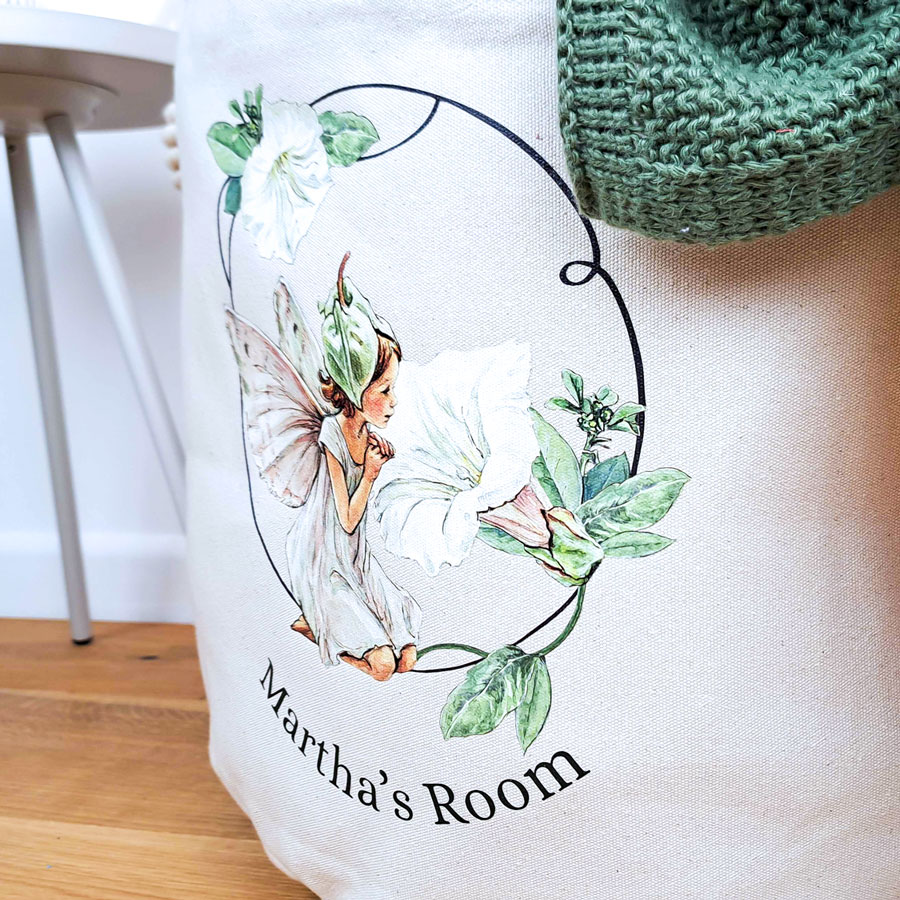 personalised white bindweed storage trug close-up
