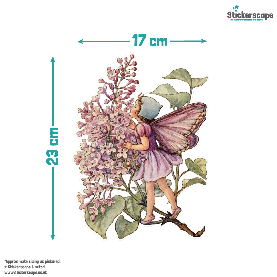Pink Flower Fairies Window Stickers showing the dimensions of one part of the pack