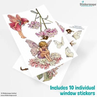Pink Flower Fairies Window Stickers with two sheets