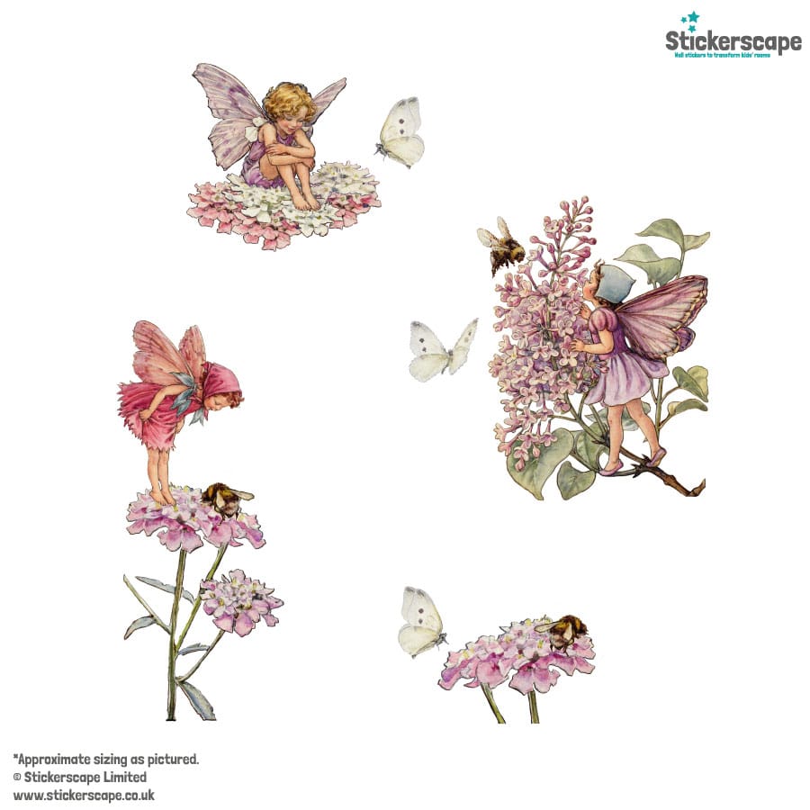 Pink Flower Fairies Window Stickers on a white background
