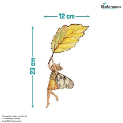 The Silver Birch Fairy window sticker on a size guide