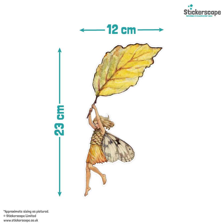The Silver Birch Fairy window sticker on a size guide