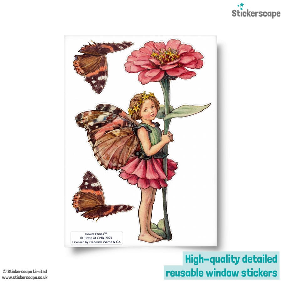 The Zinnia Fairy window sticker showing what is included on the sheet