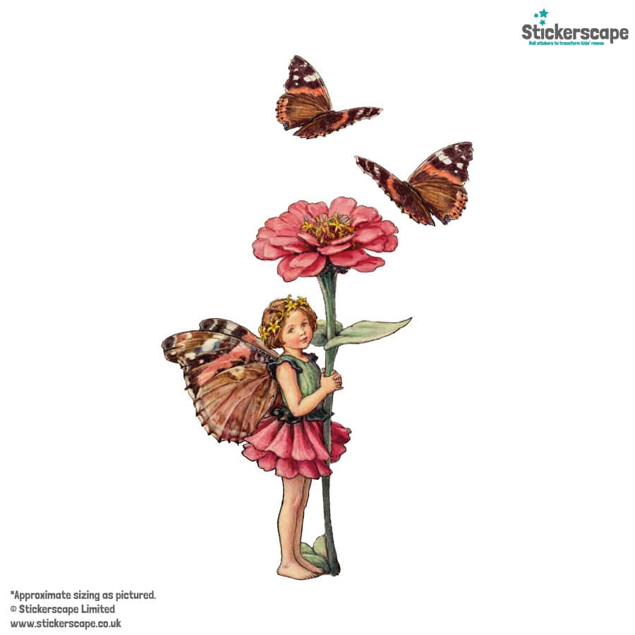 The Zinnia Fairy window sticker on a white background