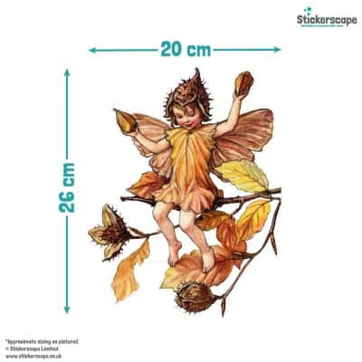 The Beechnut Fairy window sticker with size guide