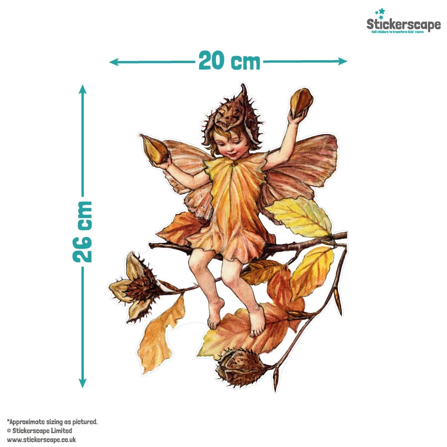 The Beechnut Fairy window sticker with size guide
