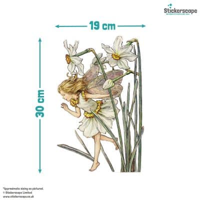 The Narcissus Fairy window sticker with size guide