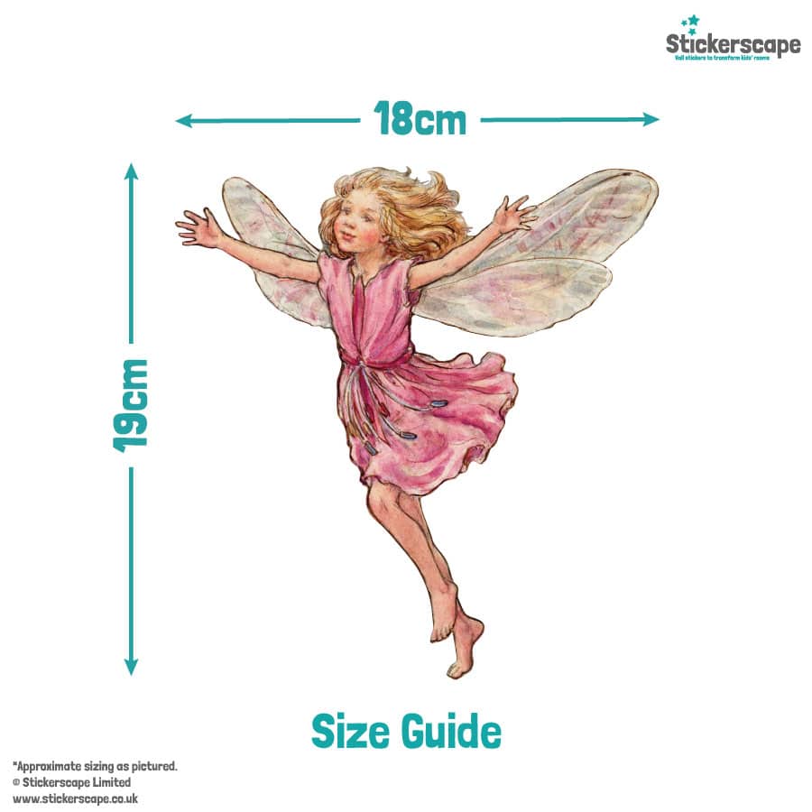 Pink Flower Fairies Wall Stickers with size guide