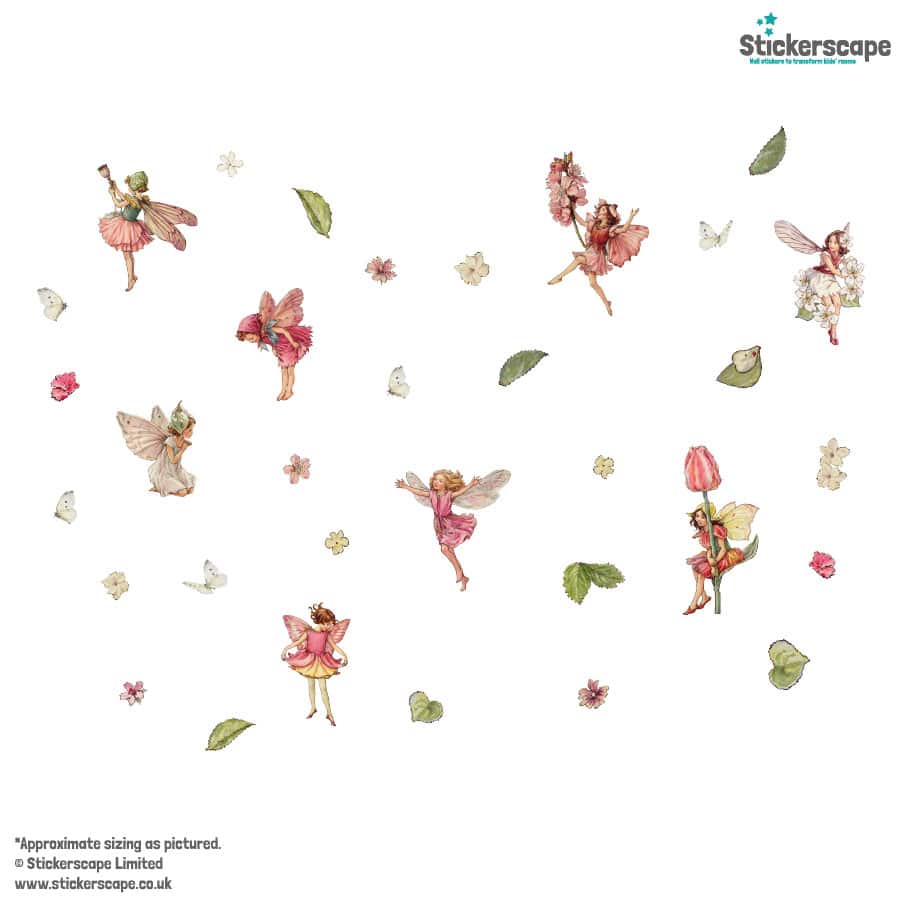 Pink Flower Fairies Wall Stickers on a white background