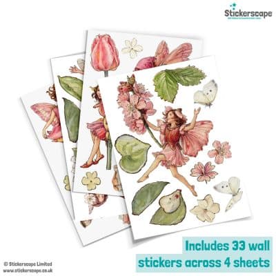 Pink Flower Fairies Wall Stickers showing 4 sheets included in pack