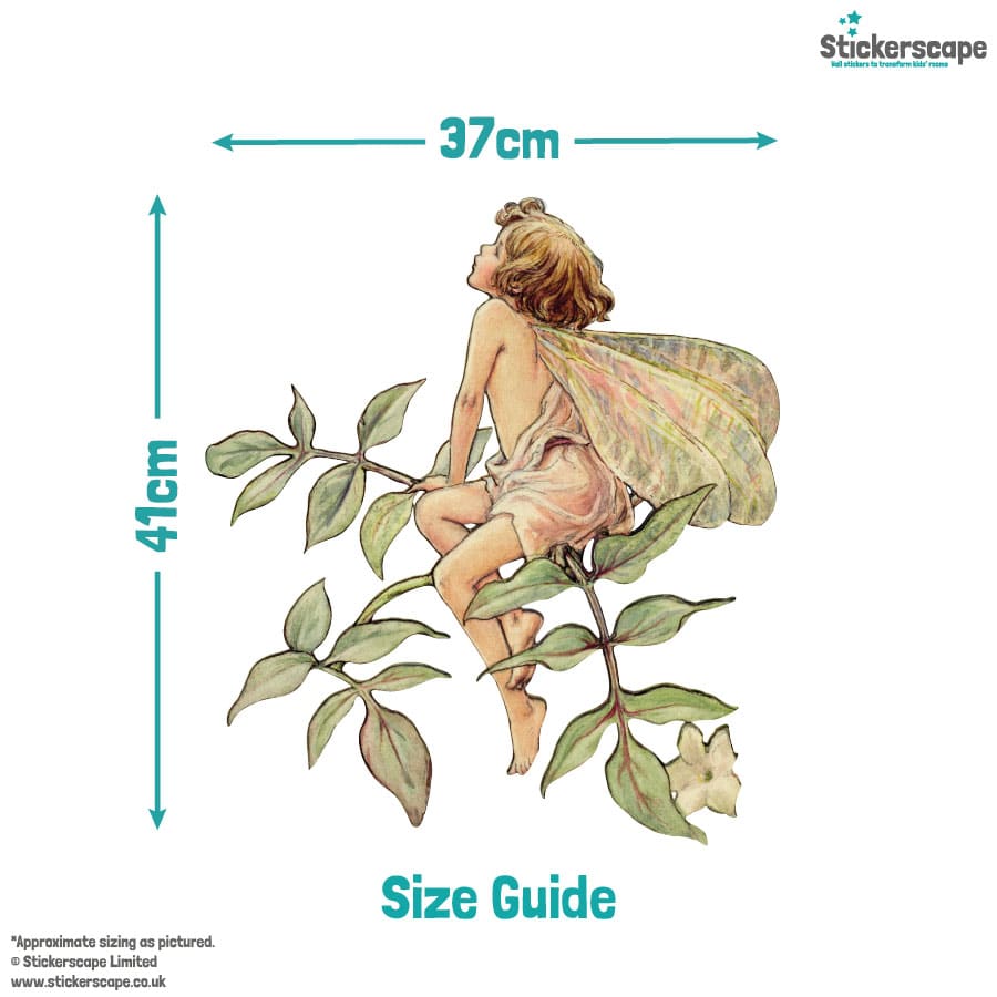 The Jasmine Fairy Wall Sticker with size guide