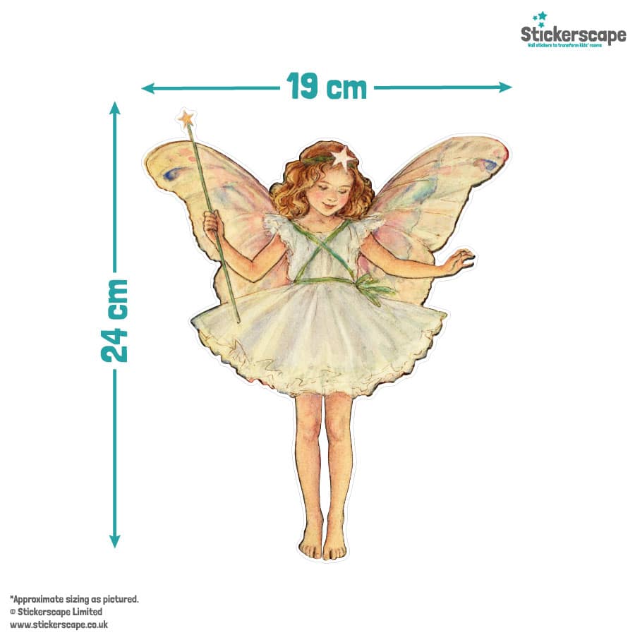 The Christmas Tree Fairy window sticker with size guide