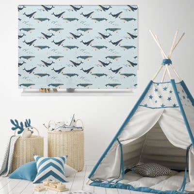 Whales and Fish Roller Blind in a bedroom with teepee