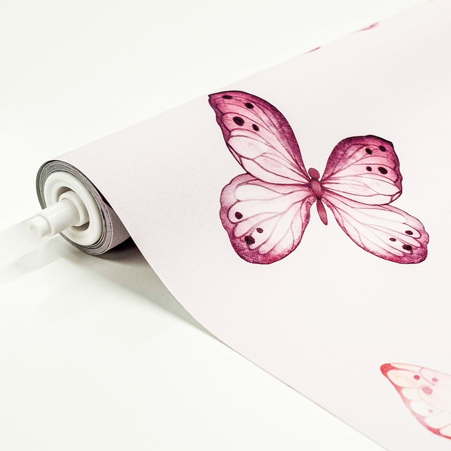 Pink Butterflies Roller Blind close-up with bracket