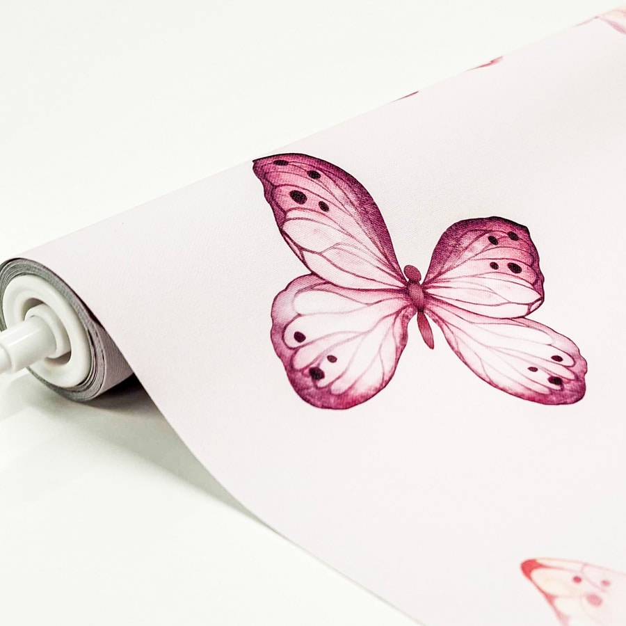 Pink Butterflies Roller Blind close-up with butterflies